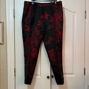 NWT Talbots size 14 Floral Red and Black Pants. Silky material 100% polyester.